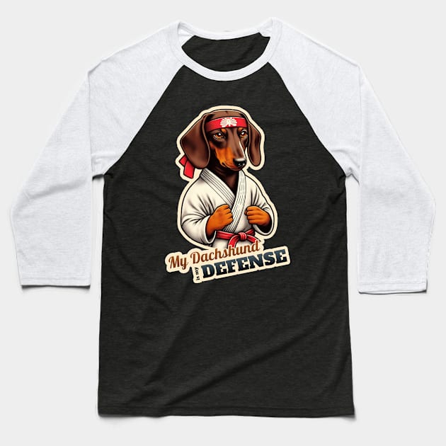 Karate Dachshund Baseball T-Shirt by k9-tee